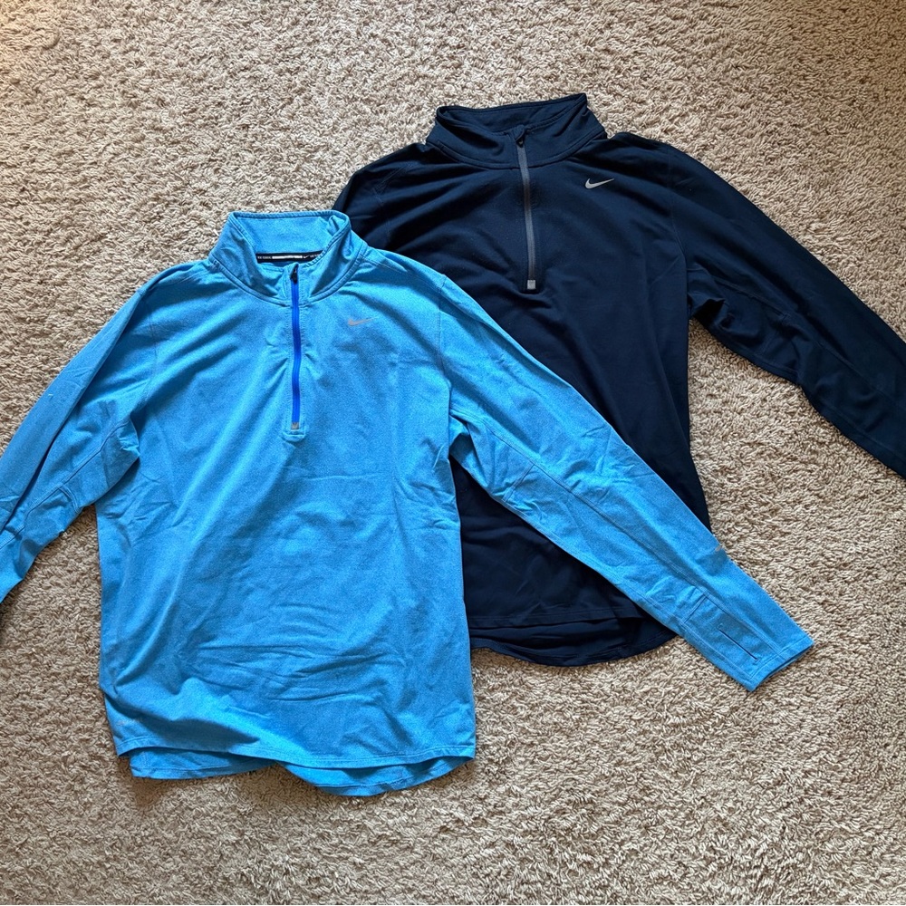 Nike Light Blue and Dark Blue Quarter-Zip Pullovers
